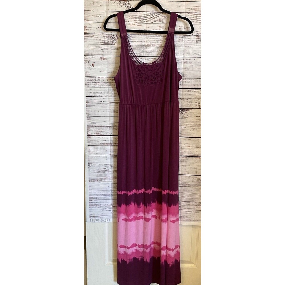 NWT SOMA XL PLUM - PINK SLEEVELESS MAXI DRESS EMBROIDERED LACE DETAIL